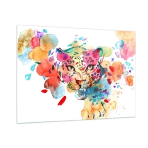 Cuadro sobre vidrio - Impresiones sobre Vidrio - Retrato colorido en acuarela de un leopardo - 100x70cm - La bella y la bestia - Decoración de pared moderna para salón y dormitorio ARTTOR