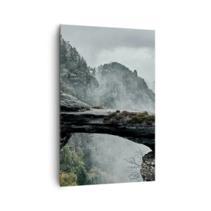 Cuadro sobre lienzo - Impresión de Imagen - Un arco de piedra rodeado de montañas brumosas y bosques. - 80x120cm - La aventura está a punto de comenzar - Decoración de pared moderna para salón y dormitorio ARTTOR