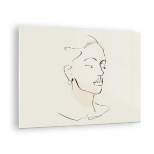 Cuadro sobre vidrio - Impresiones sobre Vidrio - Un retrato lineal femenino sobre un fondo claro con sombras delicadas. - 70x50cm - Líneas que muestran seguridad - Decoración de pared moderna para salón y dormitorio ARTTOR