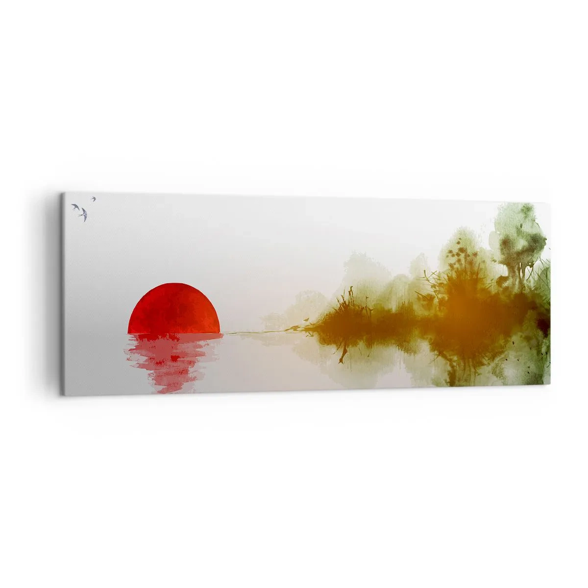 Cuadro sobre lienzo - Impresión de Imagen - Atardecer abstracto sobre un lago con reflejo - 140x50cm - Una promesa de paz - Decoración de pared moderna para salón y dormitorio ARTTOR