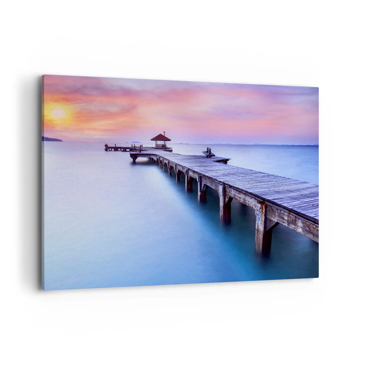 Cuadro sobre lienzo - Impresión de Imagen - Muelle de madera que conduce al agua durante la puesta de sol. - 120x80cm - Un mar de calma hasta el horizonte - Decoración de pared moderna para salón y dormitorio ARTTOR