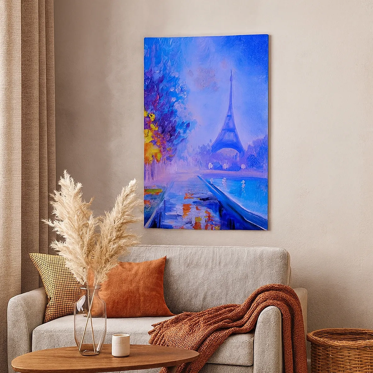 Cuadro sobre lienzo - Impresión de Imagen - Una avenida con farolas en París con la Torre Eiffel al fondo - 50x70cm - Un paseo de ensueño - Decoración de pared moderna para salón y dormitorio ARTTOR