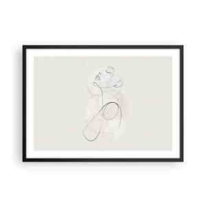 Póster en marco negro - Contorno facial minimalista con una flor sobre un fondo claro. - 70x50cm - La espiral de la belleza - Decoración de pared moderna para salón y dormitorio ARTTOR