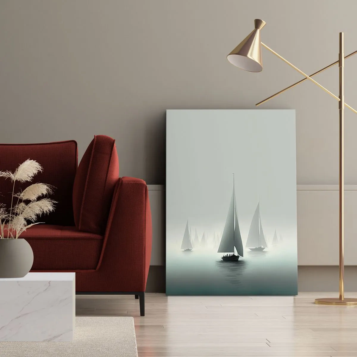 Cuadro sobre lienzo - Impresión de Imagen - Día de niebla en alta mar - 45x80 cm