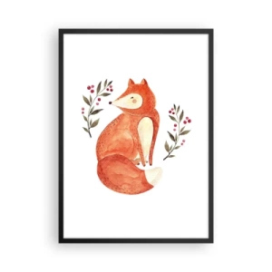 Póster en marco negro - Ilustración de un zorro rodeado de ramas con frutos rojos. - 50x70cm - Pequeño pelirrojo - Decoración de pared moderna para salón y dormitorio ARTTOR