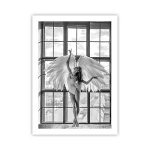 Póster - Una figura con alas de ángel sobre el fondo de una ventana. - 50x70cm - ¿Ciudad de los ángeles? - Decoración de pared moderna para salón y dormitorio ARTTOR