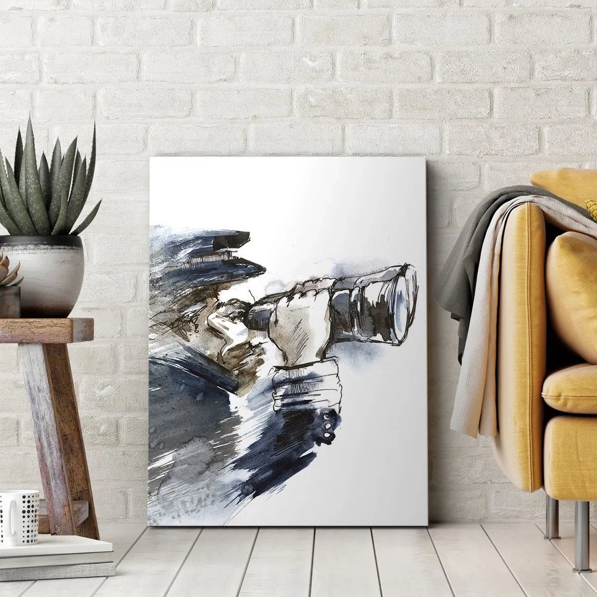 Cuadro sobre lienzo - Impresión de Imagen - Un capitán con binoculares en una dinámica escena de acuarela. - 50x70cm - Tierra a la vista - Decoración de pared moderna para salón y dormitorio ARTTOR