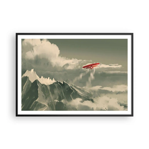 Póster en marco negro - Avión rojo sobre montañas nevadas - 100x70cm - Pionero sin miedo - Decoración de pared moderna para salón y dormitorio ARTTOR