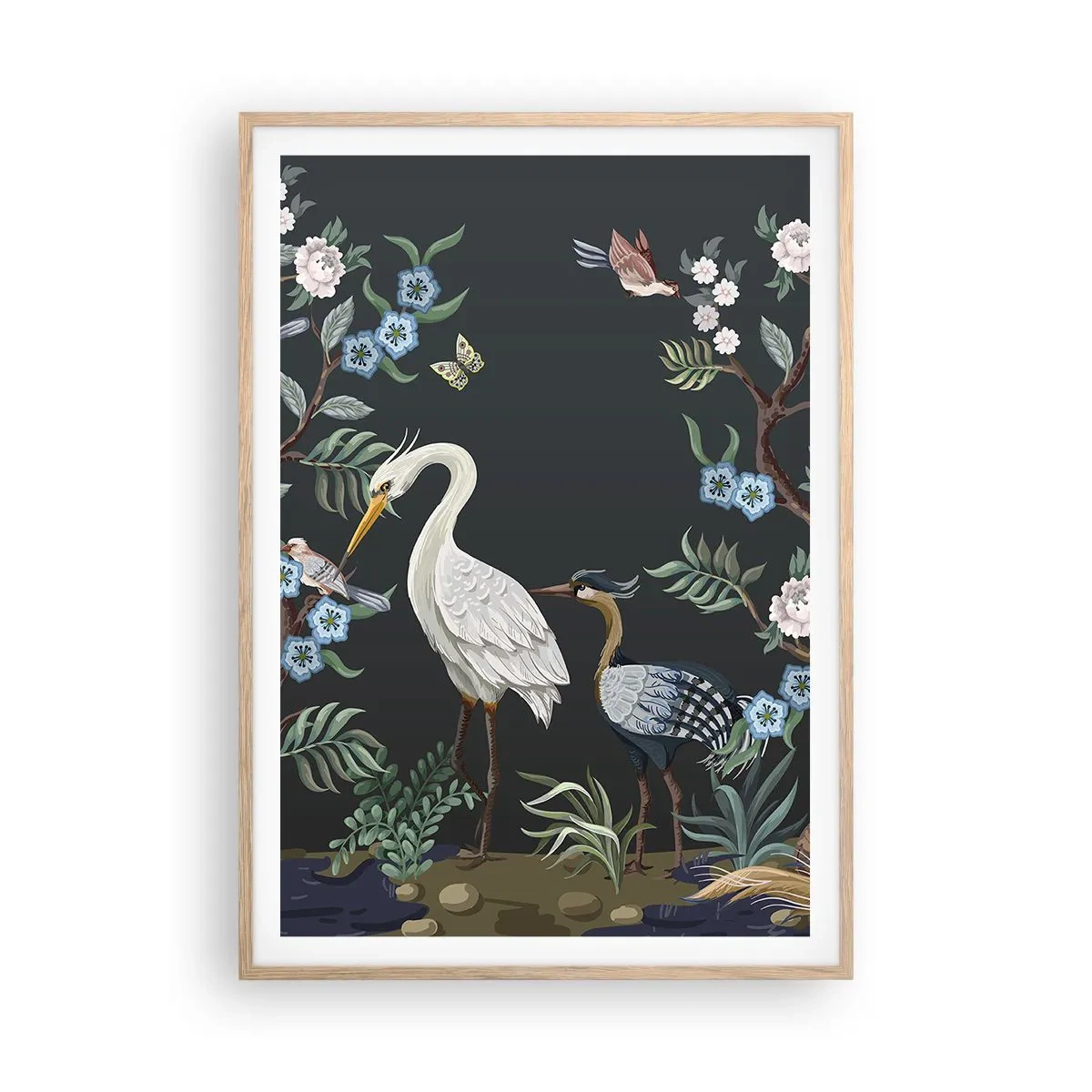 Póster en marco roble claro - Desfile de aves - 70x100 cm