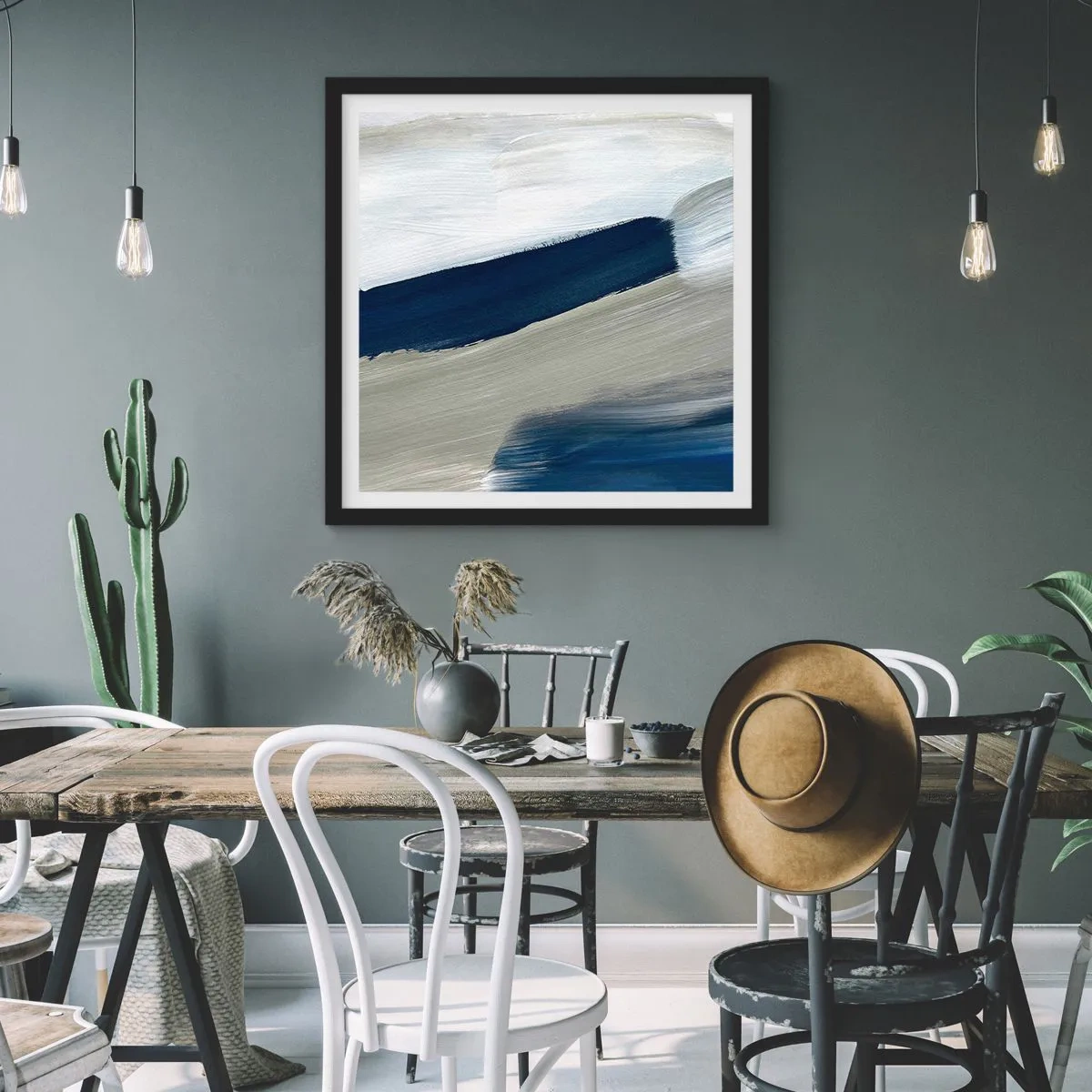 Póster en marco negro - Encuentro con el blanco - 50x50 cm