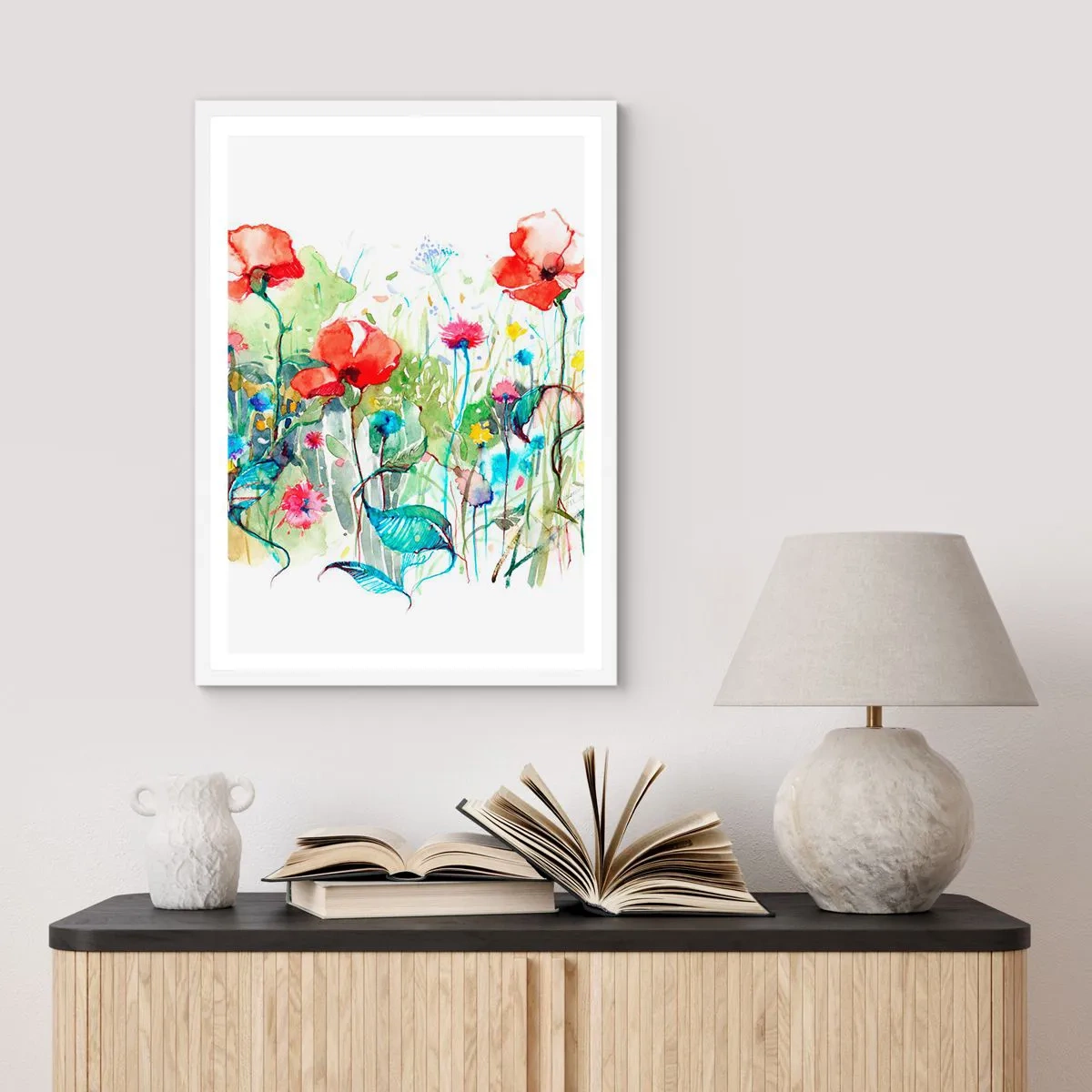 Póster en marco blanco - Un prado en flor en mayo - 30x40 cm