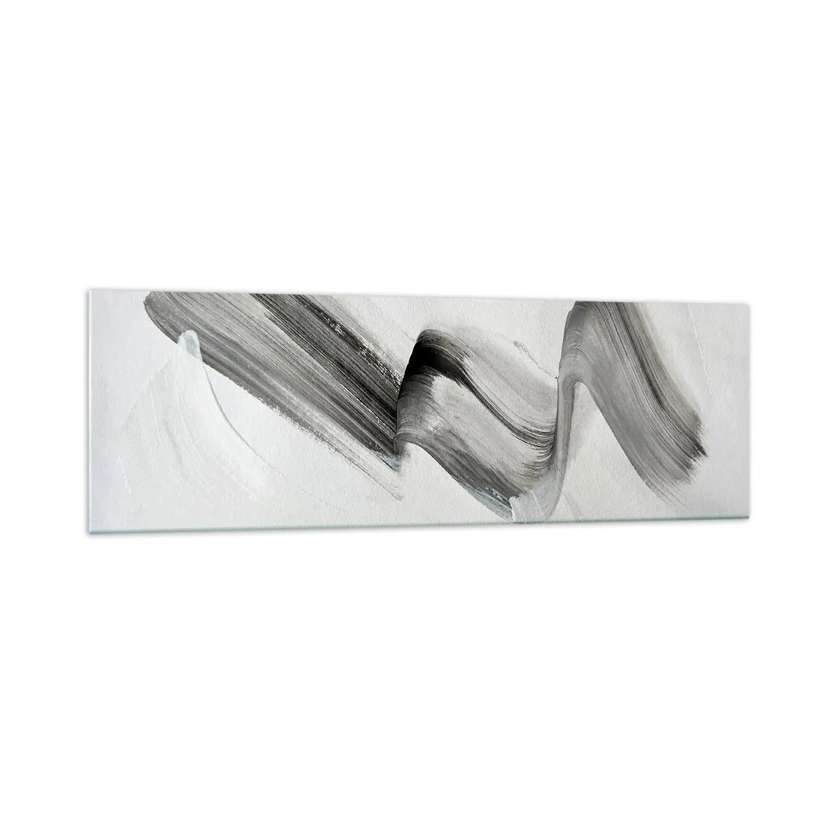 Cuadro sobre vidrio - Impresiones sobre Vidrio - Pincelada abstracta en blanco y negro sobre un fondo claro - 160x50cm - Solo por diversión - Decoración de pared moderna para salón y dormitorio ARTTOR