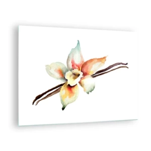 Cuadro sobre vidrio - Impresiones sobre Vidrio - Ilustración en acuarela de una flor de vainilla sobre un fondo blanco. - 70x50cm - Dulzura salpicada de pintura - Decoración de pared moderna para salón y dormitorio ARTTOR