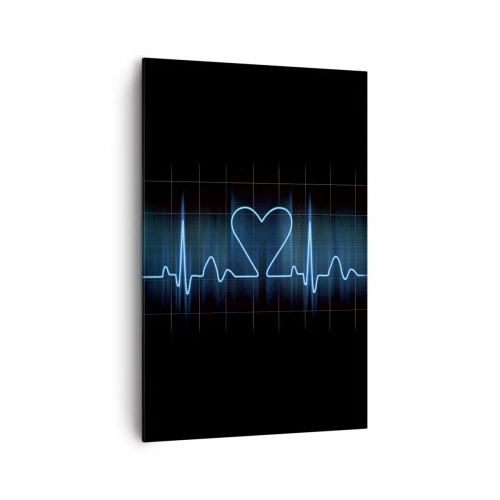 Cuadro sobre lienzo - Impresión de Imagen - Una línea salvavidas con un corazón sobre un fondo de monitoreo médico en tonos azules. - 80x120cm - El ritmo del corazón - Decoración de pared moderna para salón y dormitorio ARTTOR