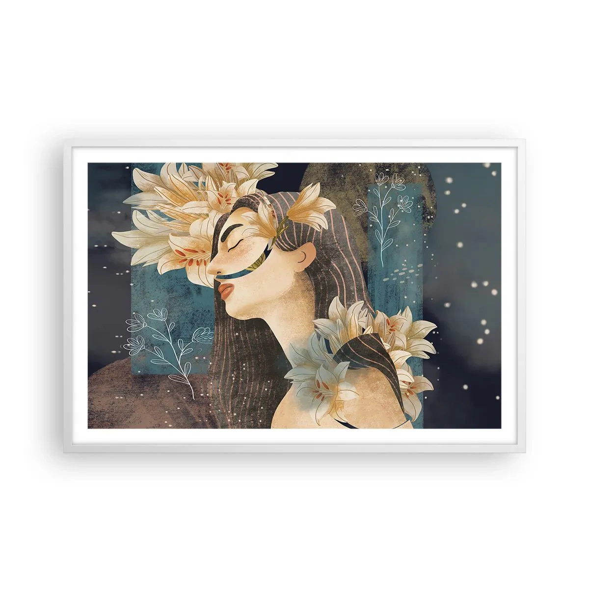 Póster en marco blanco - Cuento de princesa con lirios - 91x61 cm