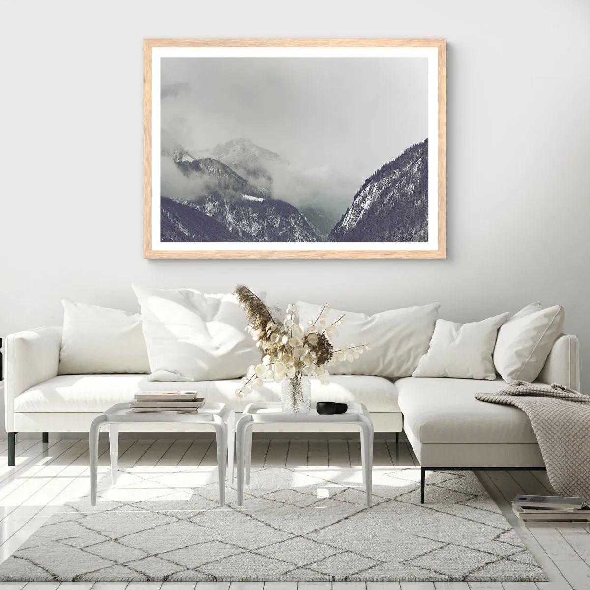 Póster en marco roble claro - Valle de la niebla - 91x61 cm