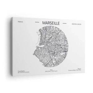 Cuadro sobre lienzo - Impresión de Imagen - Mapa de Marsella en estilo minimalista - 70x50cm - Anatomía de Marsella - Decoración de pared moderna para salón y dormitorio ARTTOR