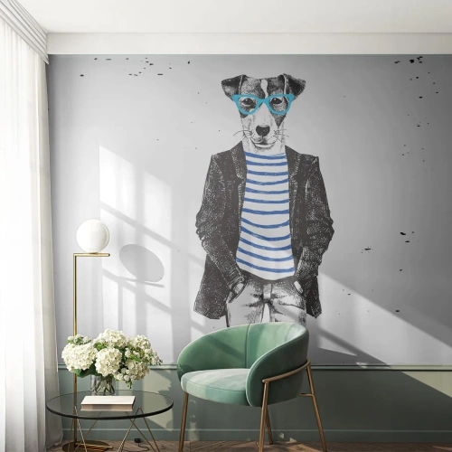 Fotomural Premium Canvas - El encanto del perro - Abstracción, Hombre, Perro - 300x210 cm