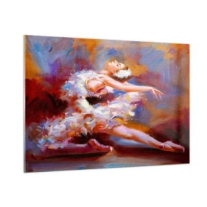 Cuadro sobre vidrio - Impresiones sobre Vidrio - Una bailarina en una pose dinámica sobre un fondo de colores abstractos. - 100x70cm - El lago de los cisnes - Decoración de pared moderna para salón y dormitorio ARTTOR