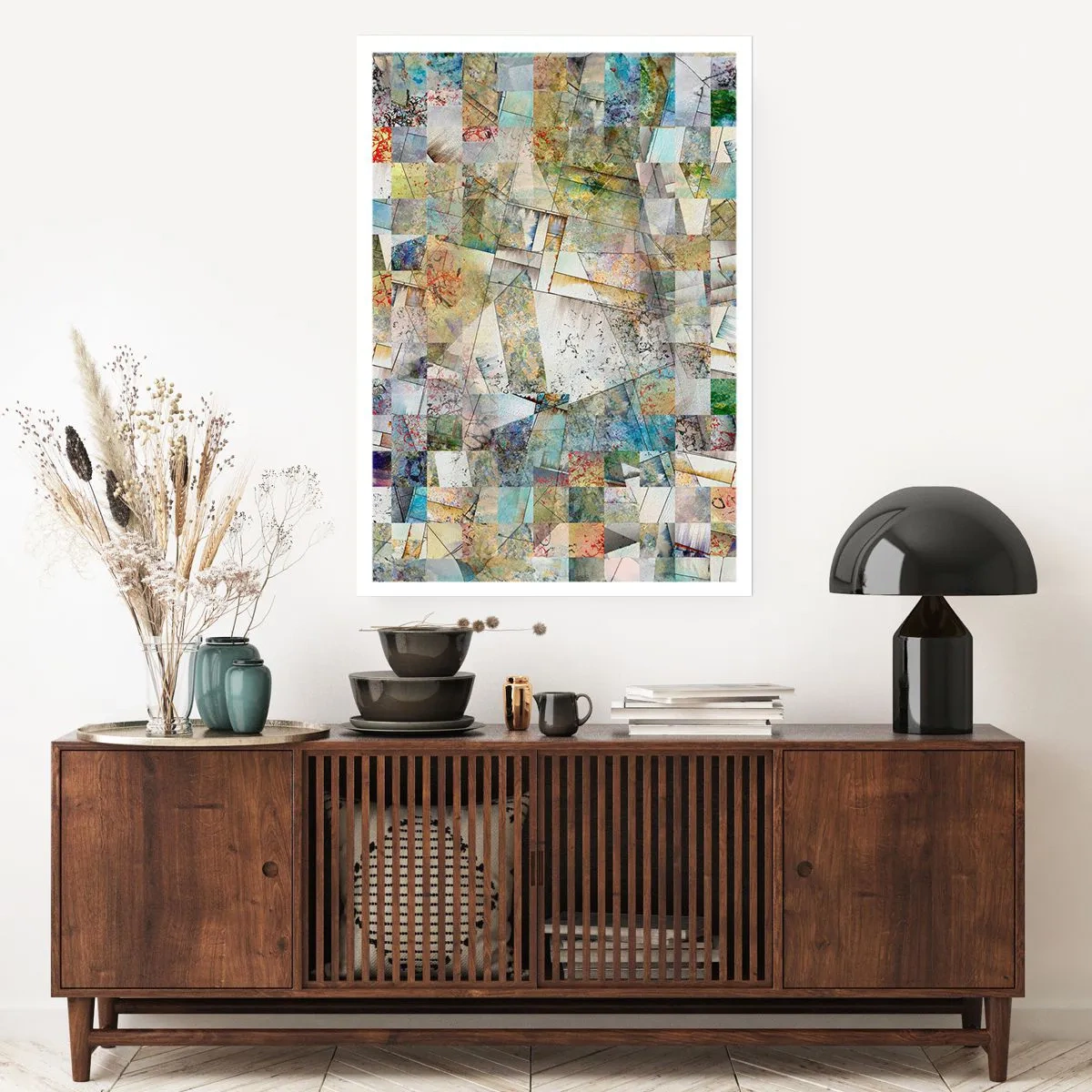 Póster - Un mosaico abstracto de formas geométricas en tonos tierra. - 50x70cm - Remodelación geométrica - Decoración de pared moderna para salón y dormitorio ARTTOR