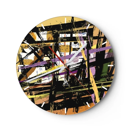 Reloj de pared - Reloj de vidrio - Líneas y formas abstractas dinámicas en tonos oscuros y claros. - 30x30cm - Corte afilado - Decoración de pared moderna para salón, cocina y dormitorio ARTTOR