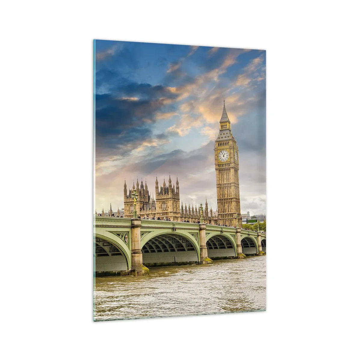 Cuadro sobre vidrio - Impresiones sobre Vidrio - El Big Ben y el puente de Westminster contra el cielo al anochecer - 70x100cm - El tiempo se detuvo en el Imperio - Decoración de pared moderna para salón y dormitorio ARTTOR