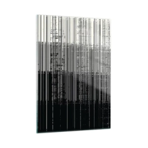 Cuadro sobre vidrio - Impresiones sobre Vidrio - Abstracción en blanco y negro con líneas horizontales que crean un degradado. - 50x70cm - Ondas y vibraciones - Decoración de pared moderna para salón y dormitorio ARTTOR