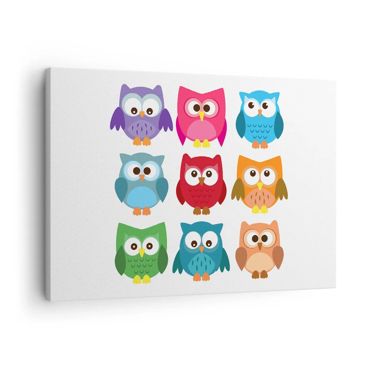 Cuadro sobre lienzo - Impresión de Imagen - Ilustraciones coloridas de búhos en estilo infantil. - 70x50cm - Es divertido ser diferente - Decoración de pared moderna para salón y dormitorio ARTTOR