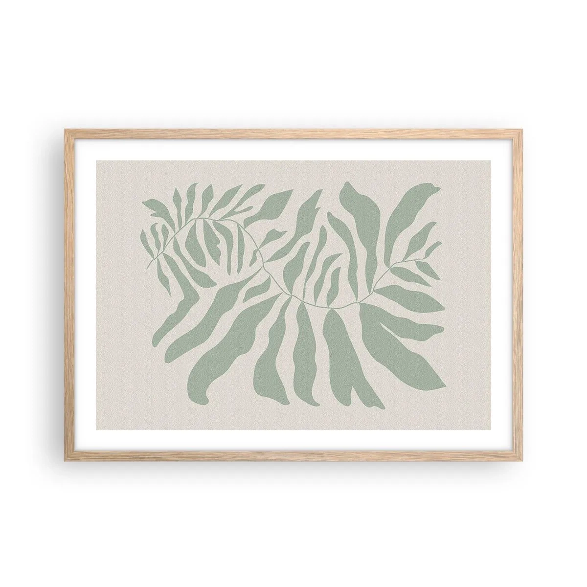 Póster en marco roble claro - Rama esmeralda - 70x50 cm