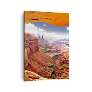 Cuadro sobre lienzo - Impresión de Imagen - Cañón visto a través de una ventana de roca con tonos cálidos de roca. - 50x70cm - Tallado por la propia naturaleza - Decoración de pared moderna para salón y dormitorio ARTTOR