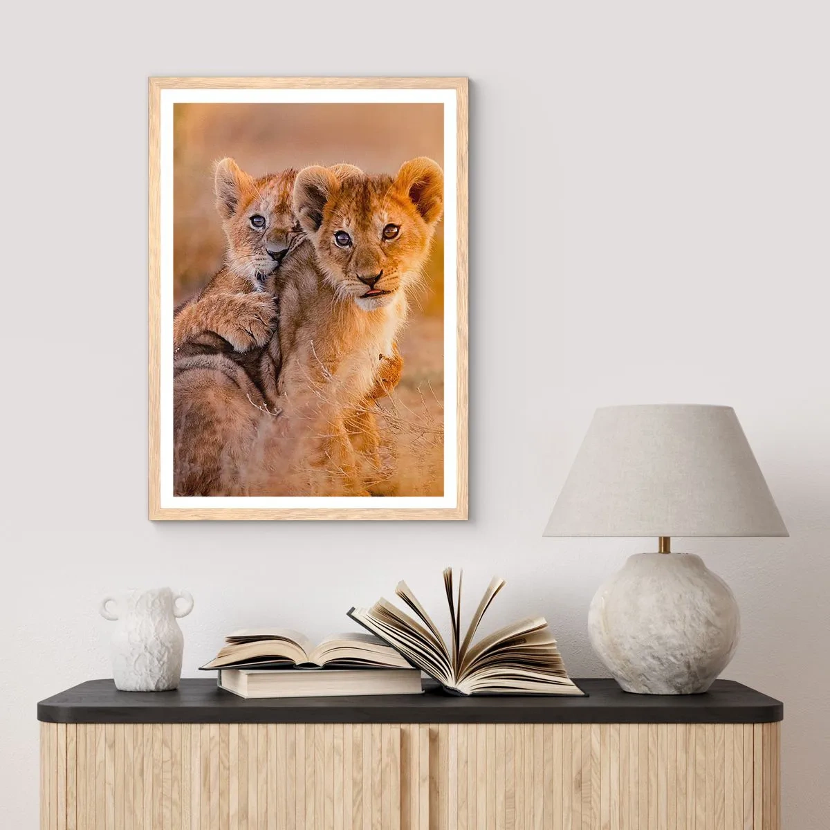 Póster en marco roble claro - ¡No molestar! Nos estamos divirtiendo - 40x50 cm