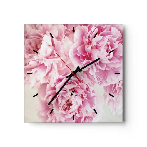 Reloj de pared - Reloj de vidrio - Un ramo de peonías rosas sobre un fondo claro. - 30x30cm - En el esplendor del rosa - Decoración de pared moderna para salón y dormitorio ARTTOR