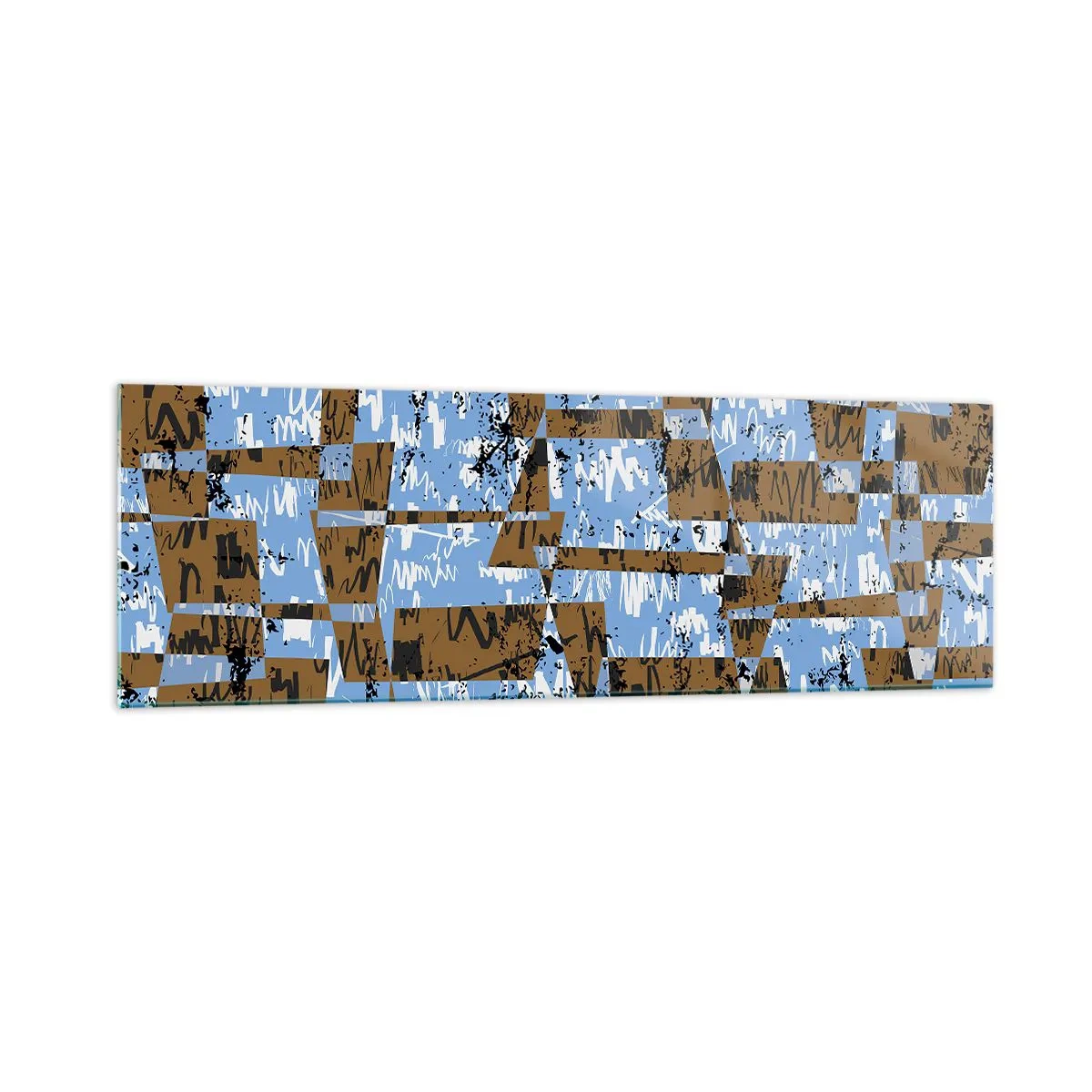 Cuadro sobre vidrio - Impresiones sobre Vidrio - Una composición abstracta de rectángulos en tonos marrones y azules. - 160x50cm - Un recorte del desierto - Decoración de pared moderna para salón y dormitorio ARTTOR