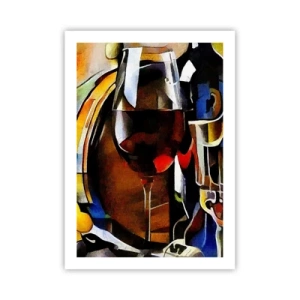 Póster - Una copa de vino tinto representada artísticamente - 50x70cm - Y el mundo se vuelve más colorido - Decoración de pared moderna para salón y dormitorio ARTTOR