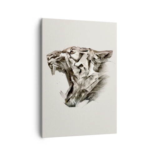 Cuadro sobre lienzo - Impresión de Imagen - Imagen abstracta de un tigre en tonos beige. - 50x70cm - Ya sabes quién manda - Decoración de pared moderna para salón y dormitorio ARTTOR