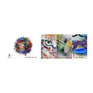 Muestra de fotomural Premium Canvas - Al acecho tras la cortina arco iris - Abstracción, Tigre, Gráficos - 100x30 cm