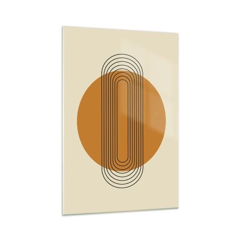 Cuadro sobre vidrio - Impresiones sobre Vidrio - Patrón geométrico con círculos y líneas naranjas. - 70x100cm - El plan perfecto - Decoración de pared moderna para salón y dormitorio ARTTOR
