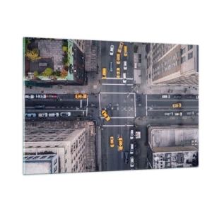 Cuadro sobre vidrio - Impresiones sobre Vidrio - Vista aérea de una intersección concurrida de la ciudad. - 120x80cm - Una simple elección - Decoración de pared moderna para salón y dormitorio ARTTOR