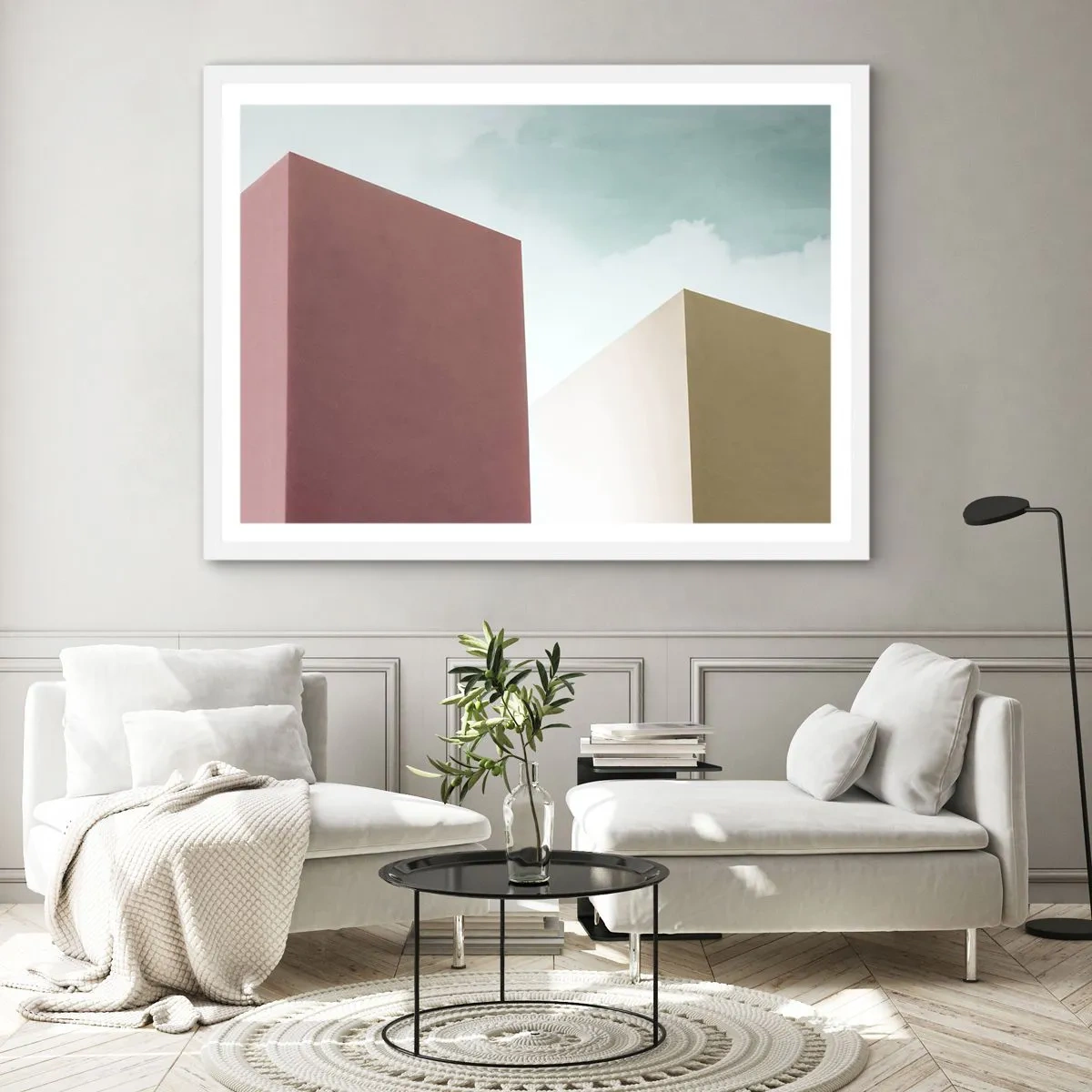 Póster en marco blanco - Geometría de un verano soleado - 100x70 cm