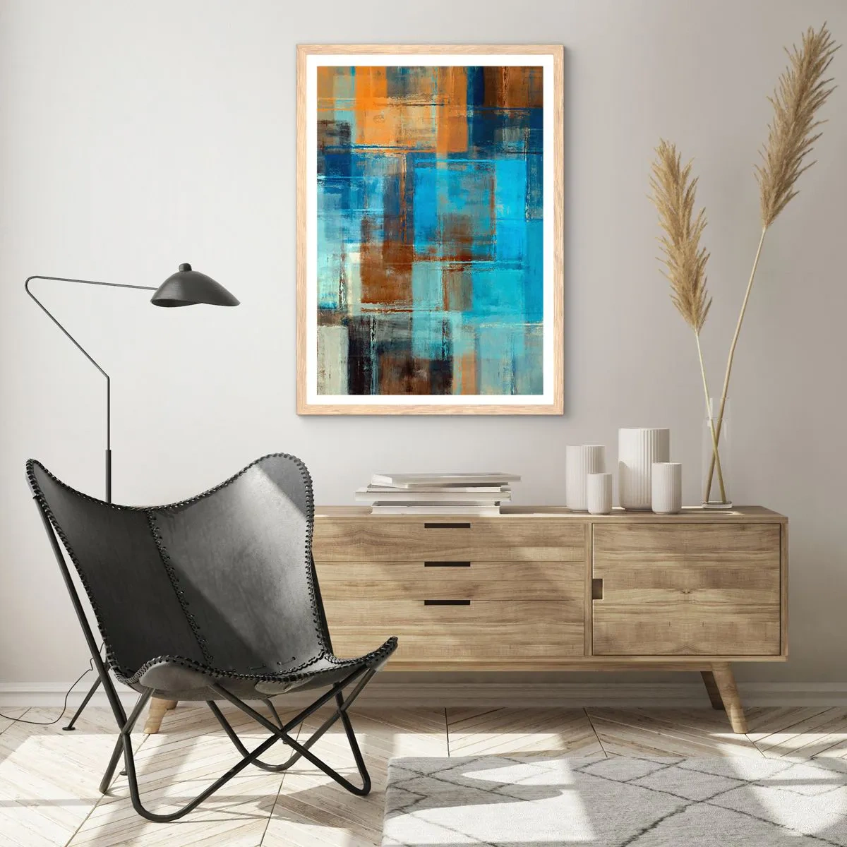 Póster en marco roble claro - A través del velo azul - 70x100 cm