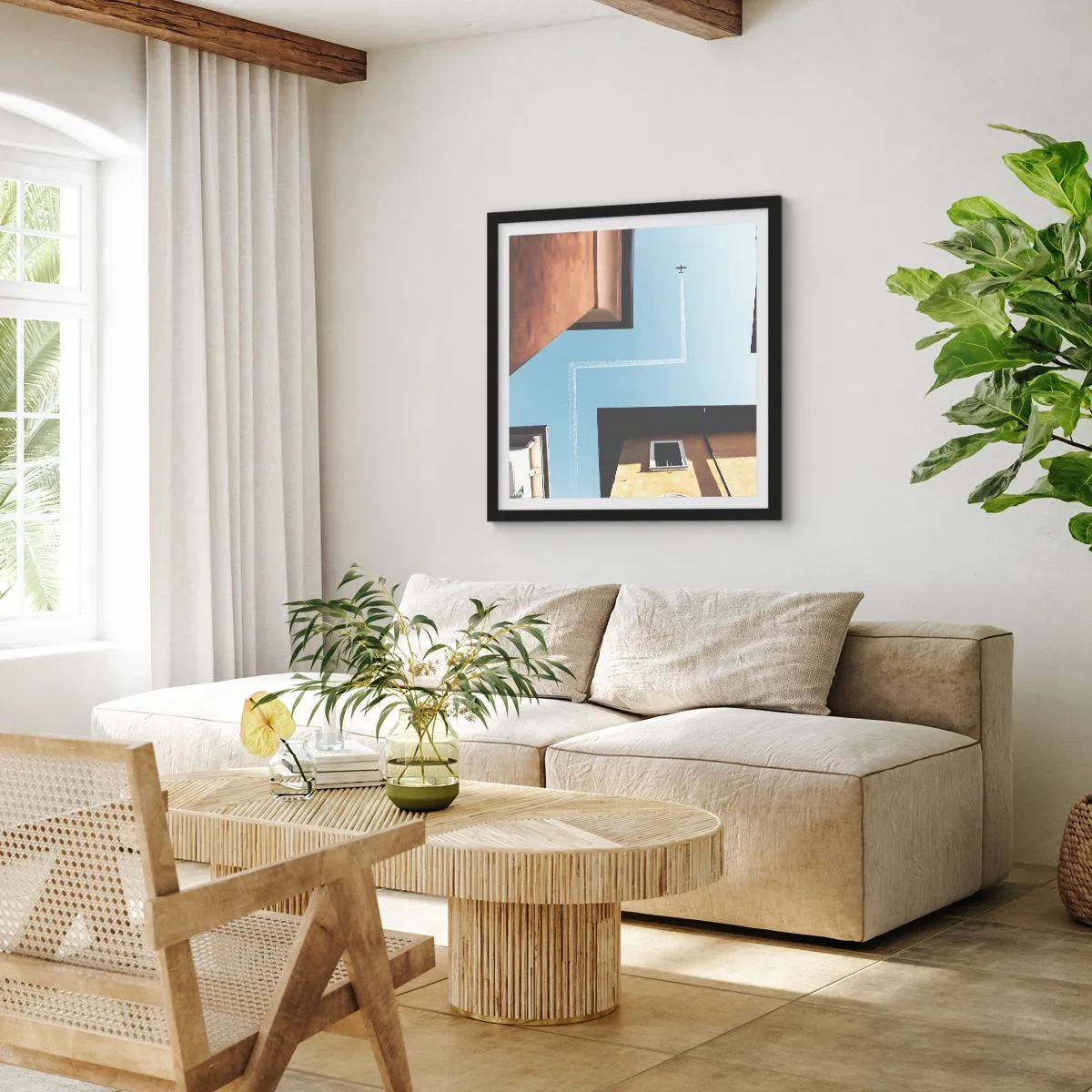 Póster en marco negro - Por encima del laberinto urbano - 30x30 cm