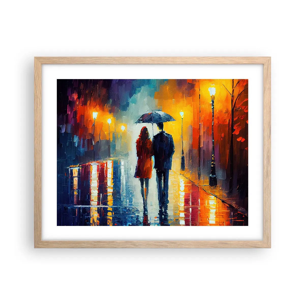 Póster en marco roble claro - Juntos en una noche llena de color - 50x40 cm