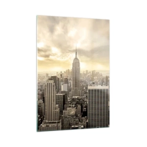 Cuadro sobre vidrio - Impresiones sobre Vidrio - Panorama de la ciudad con rascacielos y el Empire State Building - 50x70cm - Tejido neoyorquino en tonos grises - Decoración de pared moderna para salón y dormitorio ARTTOR