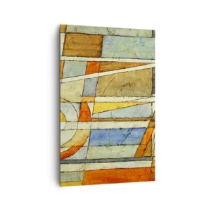 Cuadro sobre lienzo - Impresión de Imagen - Abstracción geométrica en tonos beige, azul y naranja. - 80x120cm - Cubismo en una obra - Decoración de pared moderna para salón y dormitorio ARTTOR