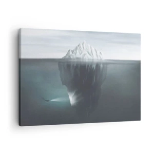 Cuadro sobre lienzo - Impresión de Imagen - Un iceberg en el agua con un buzo y un reflector debajo de la superficie. - 70x50cm - Misterio submarino - Decoración de pared moderna para salón y dormitorio ARTTOR