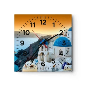 Reloj de pared - Reloj de vidrio - Santorini - el abrazo a las rocas - 40x40 cm