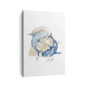 Cuadro sobre lienzo - Impresión de Imagen - Ballenas azules abstractas sobre un fondo claro - 50x70cm - ¿Amistad o amor? - Decoración de pared moderna para salón y dormitorio ARTTOR