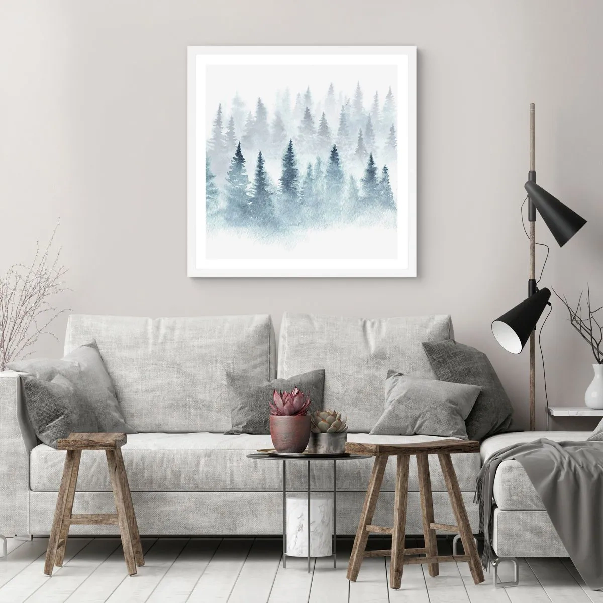 Póster en marco blanco - Envuelto en la niebla - 60x60 cm