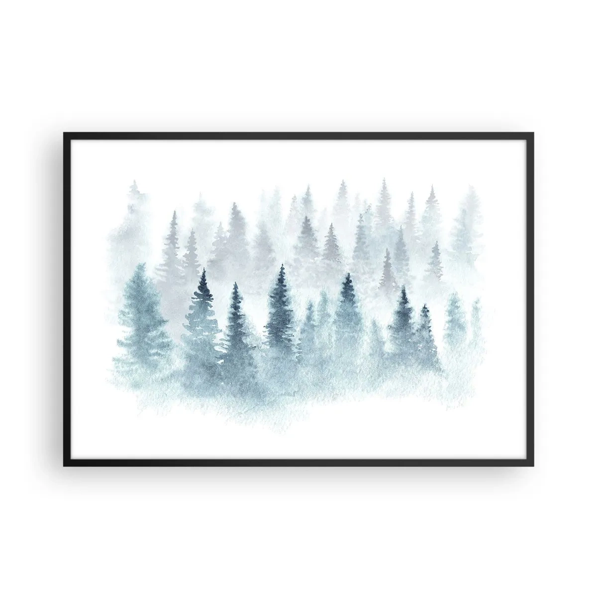 Póster en marco negro - Bosques de coníferas bañados por una delicada niebla. - 100x70cm - Envuelto en la niebla - Decoración de pared moderna para salón y dormitorio ARTTOR
