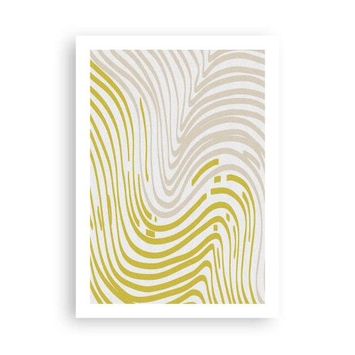 Póster - Una composición abstracta de líneas onduladas en tonos beige y amarillo. - 50x70cm - Composición curvada - Decoración de pared moderna para salón y dormitorio ARTTOR